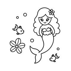 adorable mermaid girl coloring page with fish 
