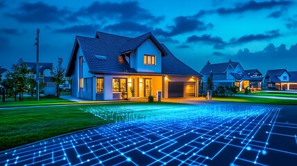 A smart home featuring automated systems for lighting, security, and climate control
