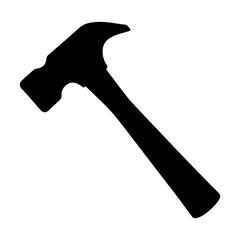Black Silhouette of Claw Hammer Icon, Simple black icon of a claw hammer, representing construction, carpentry, repair, and hand tools.
