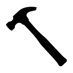 Black Silhouette of Claw Hammer Icon, Simple black icon of a claw hammer, representing construction, carpentry, repair, and hand tools.
