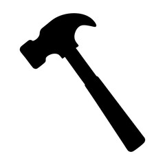 Black Silhouette of Claw Hammer Icon, Simple black icon of a claw hammer, representing construction, carpentry, repair, and hand tools.
