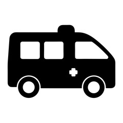 Ambulance Icon Vector, Black Silhouette of Emergency Medical Vehicle