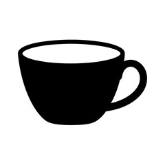 Simple black silhouette drawing of a ceramic coffee cup with handle