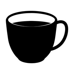 Stylized vector graphic of a black coffee cup against a white background