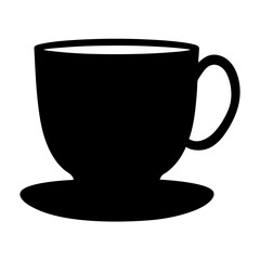 Black silhouette of a teacup and saucer on a white background