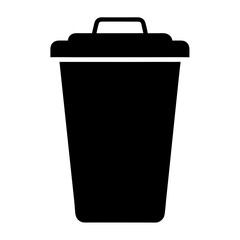 A simple black and white illustration of a lidded trash can or bin