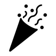 Celebration time party popper icon releasing confetti and streamers joyfully