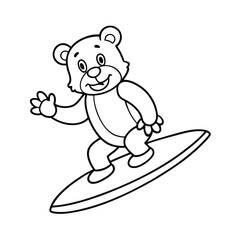 adorable cartoon bear surfing coloring page 