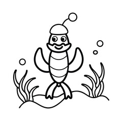adorable cartoon lobster captain in underwater sce