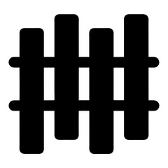 Silhouette of Wooden Fence Section with Vertical Planks, Black silhouette of a short wooden fence section with four vertical planks connected by two horizontal rails, isolated on white.
