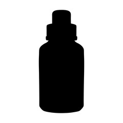 Silhouette of a Small Medicine or Dropper Bottle, Black silhouette of a small bottle with a narrow neck and a dropper-style cap, isolated on a white background.
