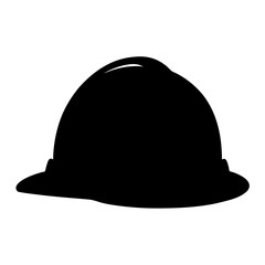 Silhouette of a Construction Safety Helmet, Black silhouette of a classic construction safety helmet with a rounded top and brim, isolated on a white background.
