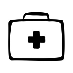 Obraz premium Simple Black and White First Aid Kit Icon with Handle Illustration