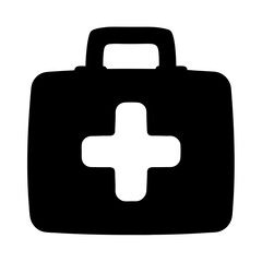 Black silhouette of medical kit with white cross for emergency care