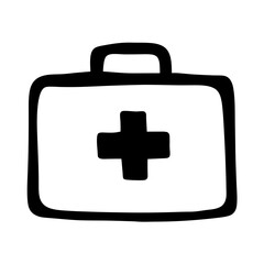 Simple first aid kit symbol in black and white minimalist style art