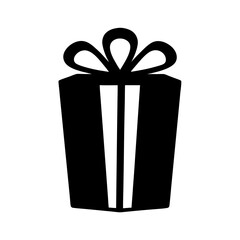 Black and white simple icon of a gift with a bow ribbon