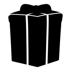 Bold black and white gift box illustration with ribbon tied in a bow