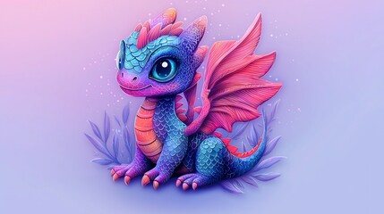 Obraz premium Cute dragon illustration, soft pastel colors