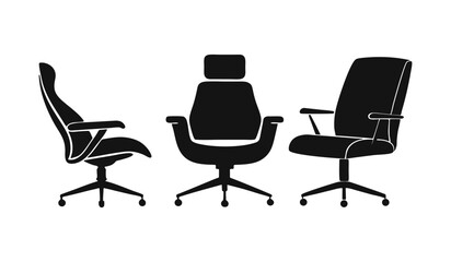 Obraz premium various modern office chairs in black silhouette, showcasing ergonomic design and professional seating options, perfect for business, comfort, and workplace visuals.