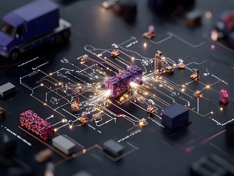 Glowing Network Nodes Representing Smart Logistics Flow