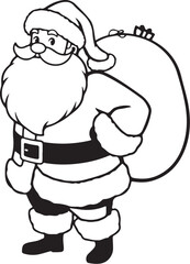 Santa Claus with Gift Sack Black and White Vector