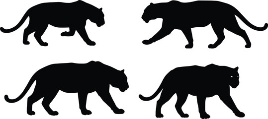Naklejka premium Elegant Big Cat Silhouettes Vector Illustration Set
