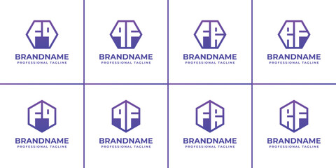Letters FQ QF FR RF Hexagon Logo Set, suitable for business with FQ QF FR RF initials