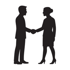 Silhouette of Businessman and Businesswoman Shaking Hands – Professional Agreement Vector