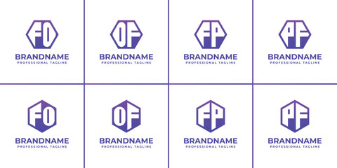 Letters FO OF FP PF Hexagon Logo Set, suitable for business with FO OF FP PF initials