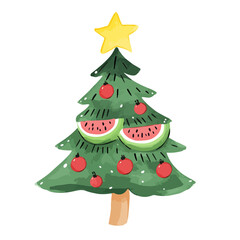 Unique Christmas Tree with Red Fruits and Watermelon Layers