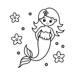 adorable mermaid girl coloring page with fish 