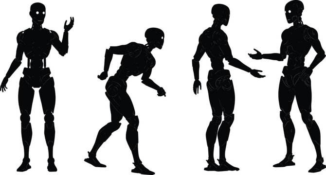 Vector Silhouette Illustration Poses of Futuristic Robots