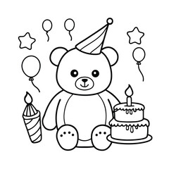 adorable teddy bear birthday party coloring page