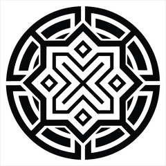Intricate Black and White Circular Geometric Maze Pattern on White Background