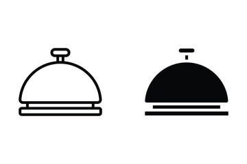 Hotel bell icon set. Iconic symbols of a service bell, receptionist, hotel, customer, guest, and restaurant.
