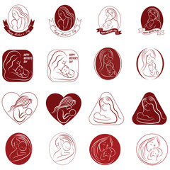 Art & Illustration A collection of minimalistic line icons themed around Mother's Day, Mother's Day Line Icons Set 