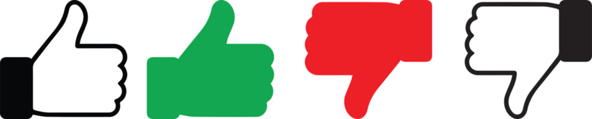 Thumb up and down icon set. like and unlike buttons Vector illustration.  Easily editable. Eps 10