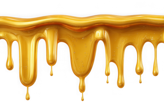 Golden liquid dripping seamless texture isolated on transparent background