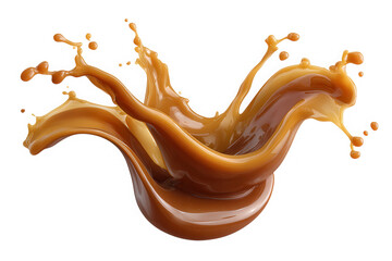 Caramel coffee splash isolated on transparent background