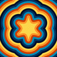 Bold yellow starburst pattern with vibrant concentric rings. Vector illustration.