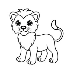 cute cartoon lion cub coloring page illustration 