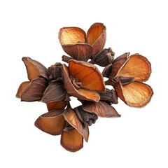 Dry cloves, A close-up of dried cloves scattered on a textured light gray surface, Indian...