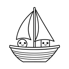 cute cartoon sailboat coloring page for kid