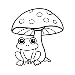 cute frog under mushroom coloring page 