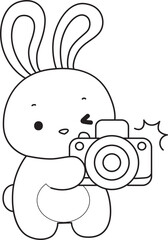Outline of Illustration of cute bunny icon.
Lineart of Funny rabbit in daily activities elements.