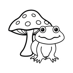 cute frog under mushroom coloring page 