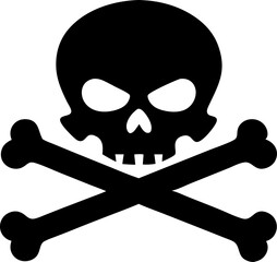 Bold black skull and crossbones icon symbolizing danger, poison, and pirate themes