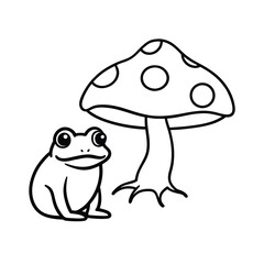 cute frog under mushroom coloring page 