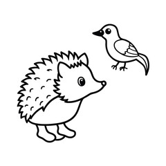 cute hedgehog and bird coloring page 