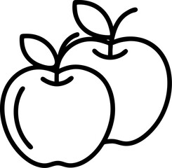 Simple outline illustration of two apples with leaves in a black and white design